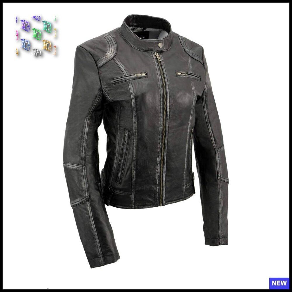 Sheepskin Leather Jacket Scuba Style Aviator Silhouette Long Sleeve Distressed